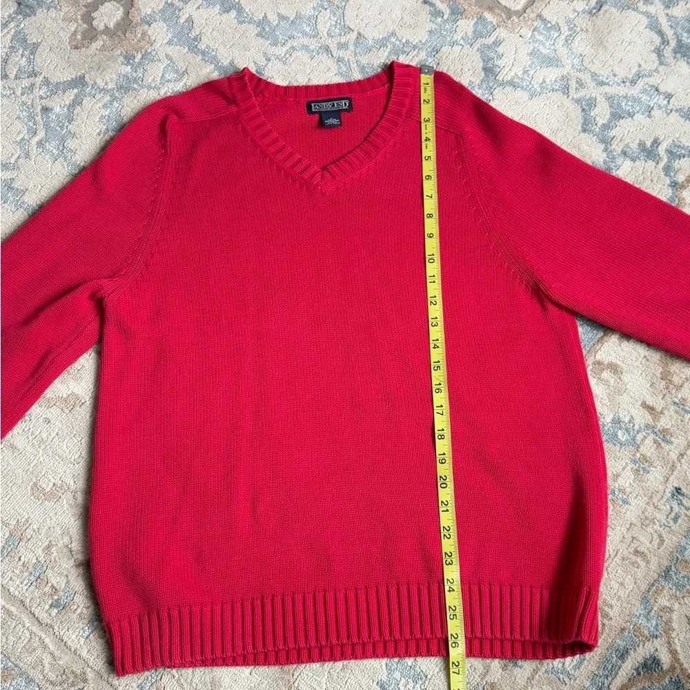 Super cool Magenta Lands’ End %100 cotton knit sweater V-neck size L - Picture 7 of 10